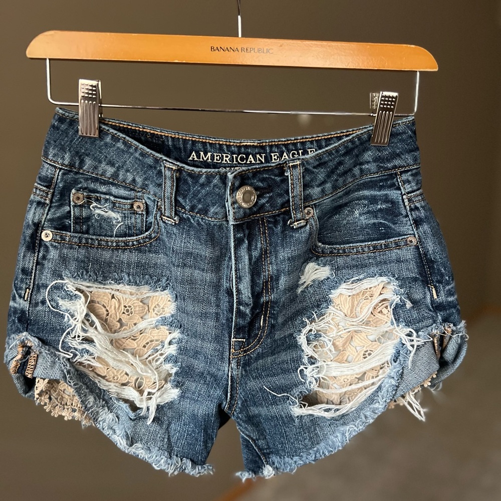 American Eagle Outfitters Ripped Blue Jean Shorts - Picture 2 of 4